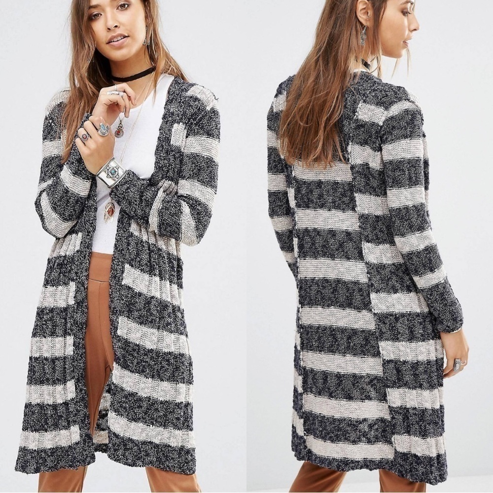 Free People Free Spirit Cardigan In Multi Stripe Navy and Cream Knit Size XS​​